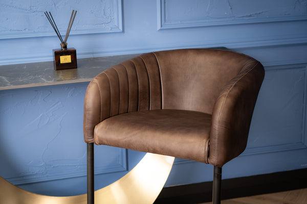 Ticino Genuine Leather Taupe Bar Stool with Black Leg