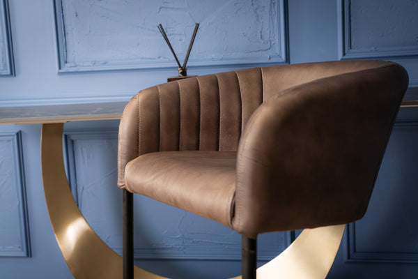 Ticino Genuine Leather Taupe Bar Stool with Black Leg