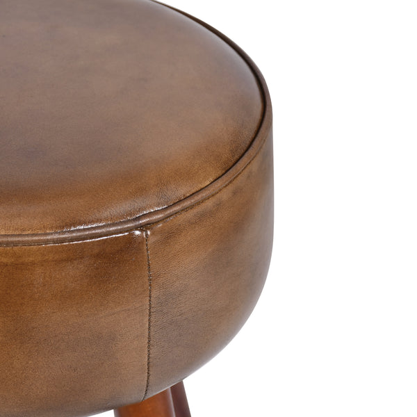 Genuine Leather Bar Stool Vintage Brown with Wooden Legs - Torino