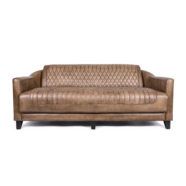 Chicago Club Genuine Leather 3 Seater Sofa in Brown with Wooden Legs 174cm