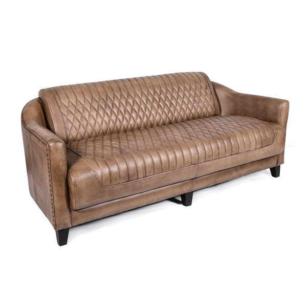 Chicago Club Genuine Leather 3 Seater Sofa in Brown with Wooden Legs 174cm