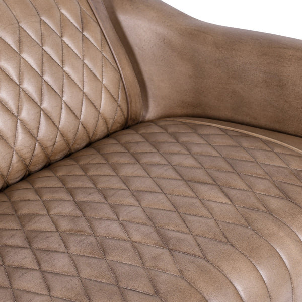 Chicago Club Genuine Leather 3 Seater Sofa in Brown with Wooden Legs 174cm