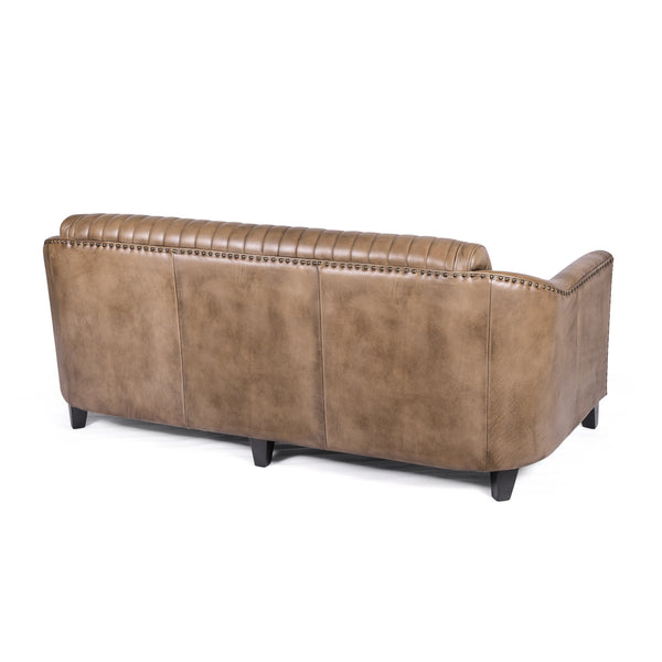 Chicago Club Genuine Leather 3 Seater Sofa in Brown with Wooden Legs 174cm