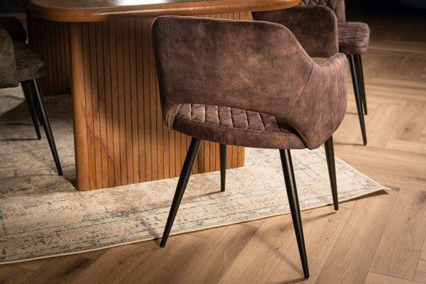 Glamour Elegant Grey Dark Brown Velvet Chair with Decorative Quilting and Black Legs