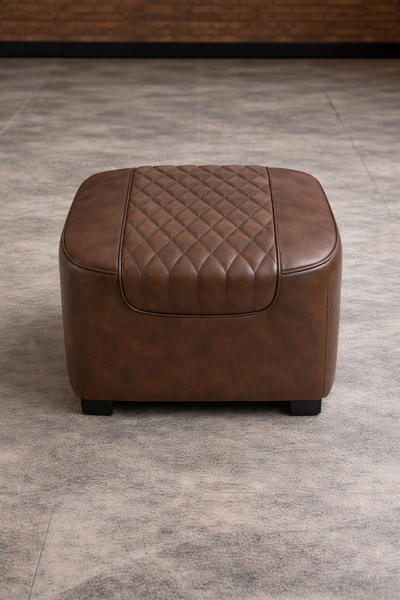 Vintage Brown Leather Footstool  Ottoman with Wooden Legs – Chicago Club