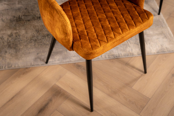 Glamour Elegant  Mustard Yellow Velvet Chair with Decorative Quilting and Black Legs