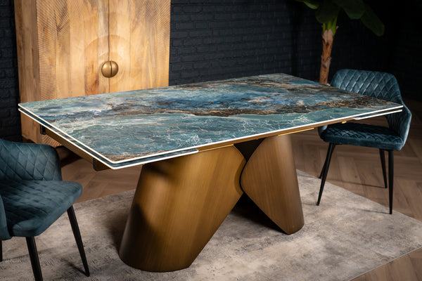 Nemesis Extendable Italian Sintered Stone Dining Table in Crystal Blue Marble Look 180-220-260 cm