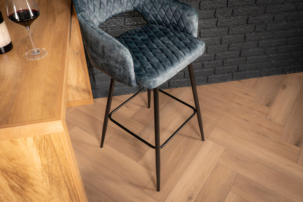 Glamour Elegant Petrol Blue Velvet Barstool with Black Coated Legs