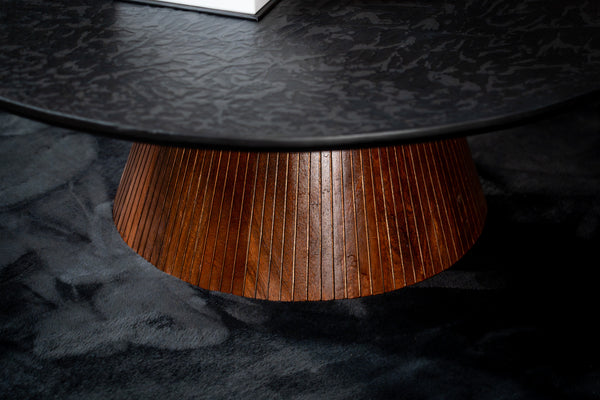 Solid Mango Wood Coffee Table Black Mosaic Top 100 cm – Portofino Fluted Base