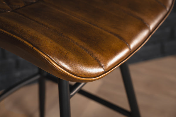 Valencia Curve Genuine Leather Bar Stool in Antique Brown and Black Legs