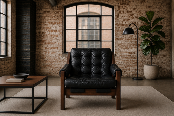Genuine Leather Lounge Chair with Acacia Wood Frame – Bahamas