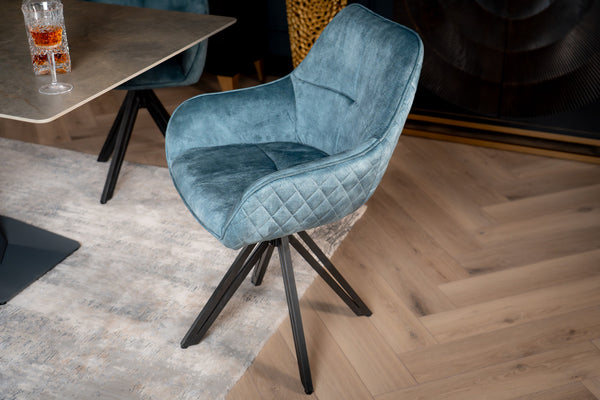 Velvet Swivel Dining Chair Petrol Blue with Black Legs – Terra