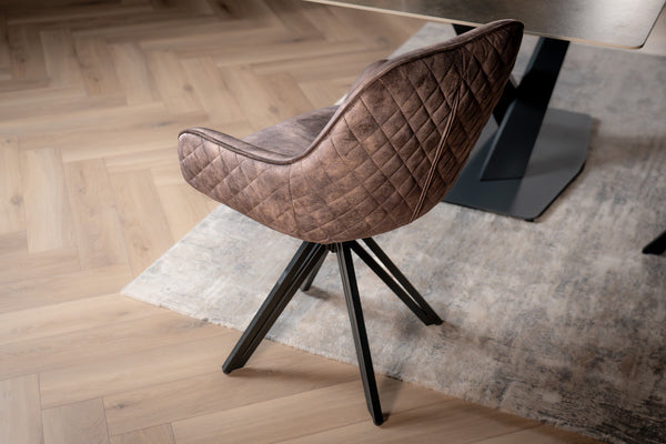 Velvet Swivel Dining Chair Grey Brown with Black Legs – Terra