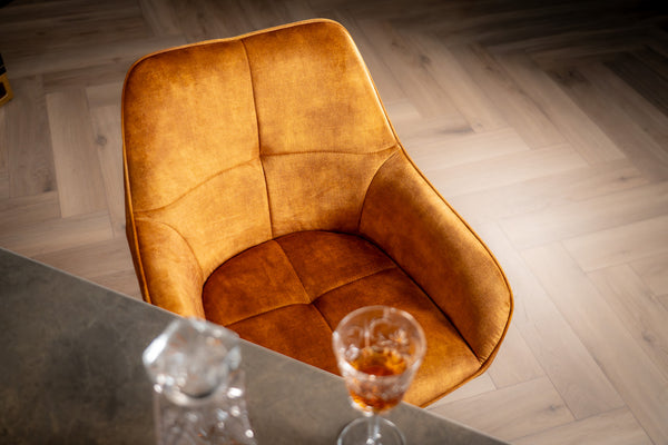 Velvet Swivel Dining Chair Mustard Yellow with Black Legs – Terra