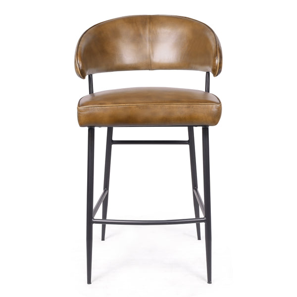 Vienna Genuine Leather Bar Stool in Vintage Brown and Black Legs