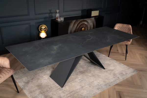 Apollo Extendable Italian Sintered Stone Dining Table in Black Diamond Marble Look 180-220-260 cm