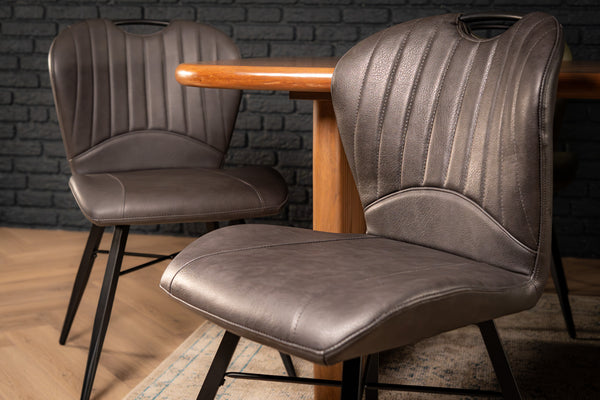 Orion Faux Leather Dining Chair in Grey with Black Powder Coated Metal Legs