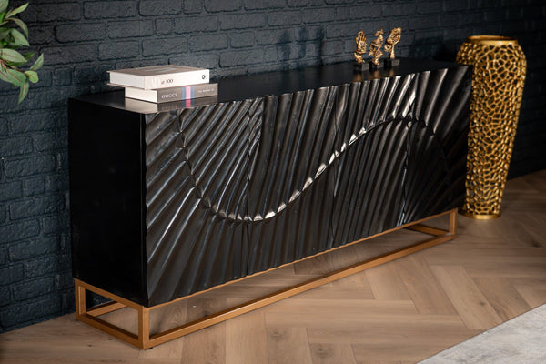 Scorpion Solid Mango Wood Black Sideboard with 3d Effect Fronts 177 cm