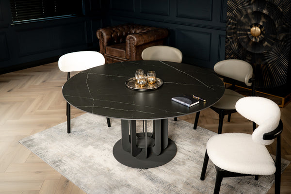 Fresco Italian Sintered Stone Round Dining Table in Black Manhattan Marble 150 cm