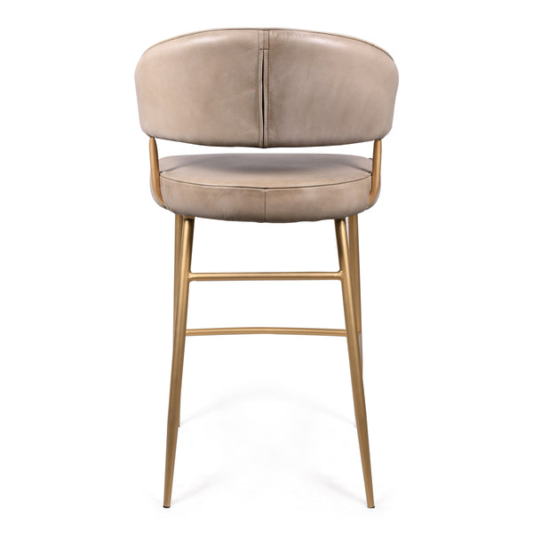 Vienna Genuine Leather Bar Stool in Beige with Golden Legs