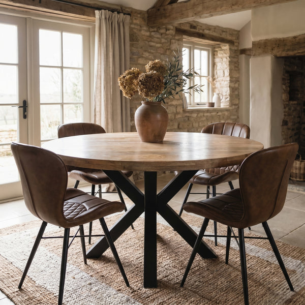 Solid Mango Wood Round Dining Table 140cm – Galaxie Star Base
