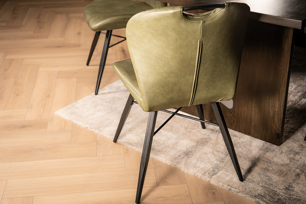 Orion Faux Leather Dining Chair in Olive Green with Black Powder Coated Metal Legs