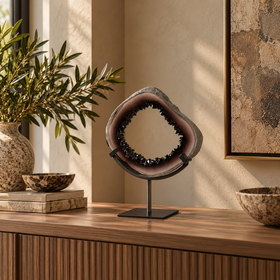Purple Geode Effect Resin Sculpture on Metal Stand - 36cm