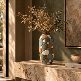 Green & Earth Tone Handmade Ceramic Vase - 40cm