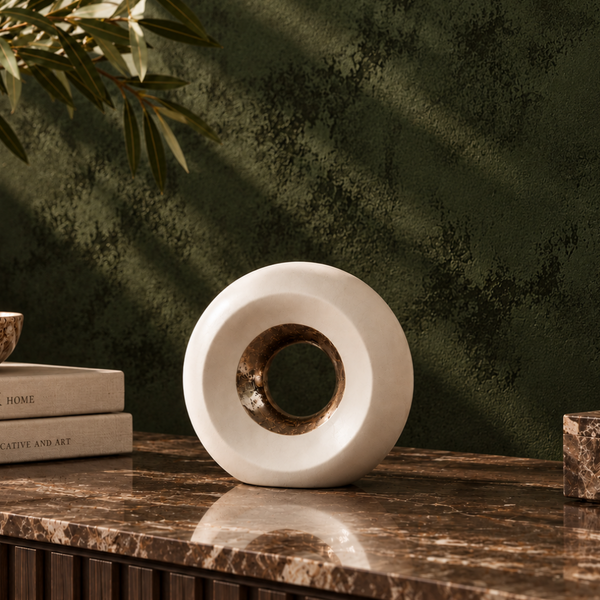 White & Bronze Ceramic Ring Ornament - 25cm