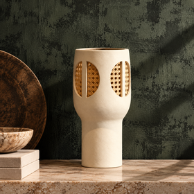 Beige Ceramic & Bamboo Vase - 36cm