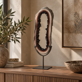 Purple Geode Effect Resin Sculpture on Metal Stand - 55cm