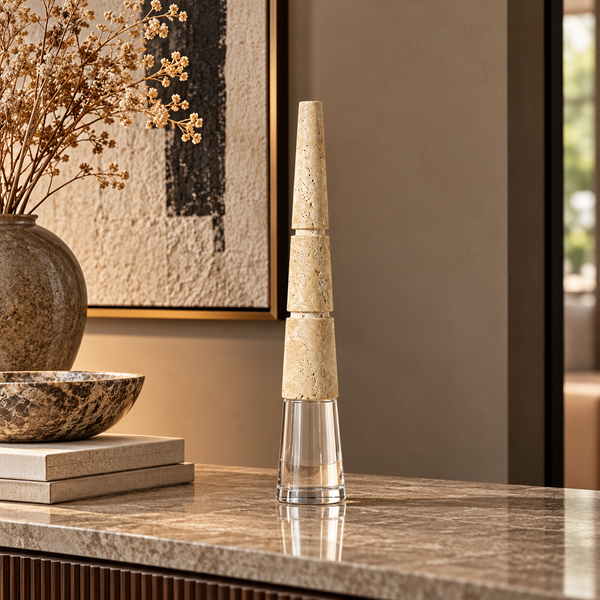 Cream Marble & Crystal Obelisk Ornament - 42cm