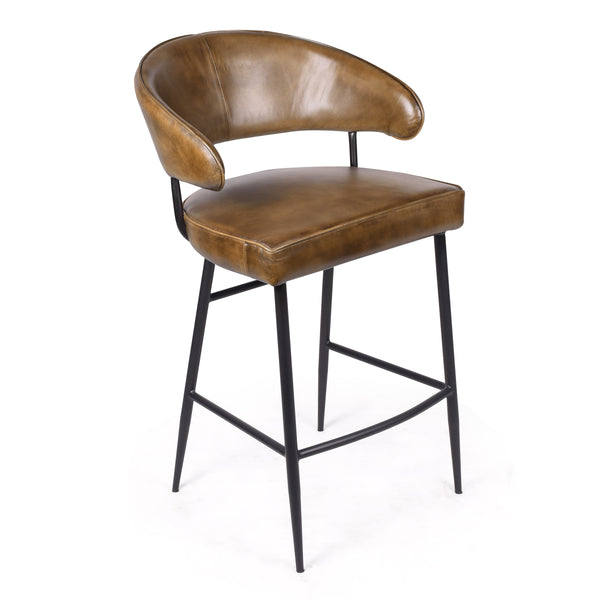 Vienna Genuine Leather Bar Stool in Vintage Brown and Black Legs