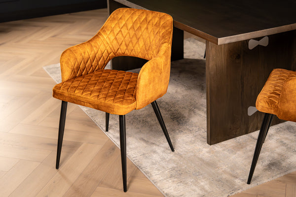 Glamour Elegant  Mustard Yellow Velvet Chair with Decorative Quilting and Black Legs