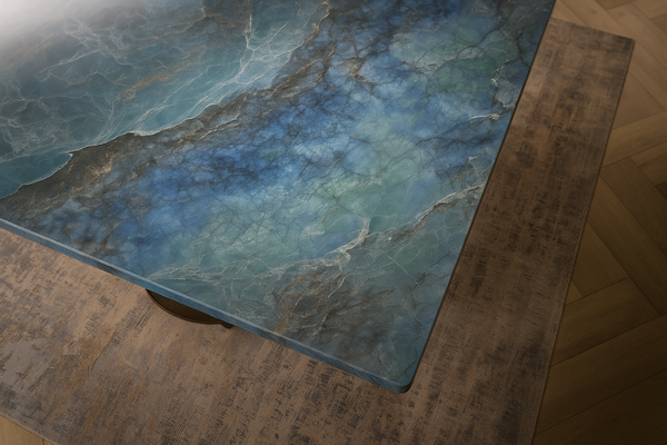 Nemesis Extendable Italian Sintered Stone Dining Table in Crystal Blue Marble Look 180-220-260 cm