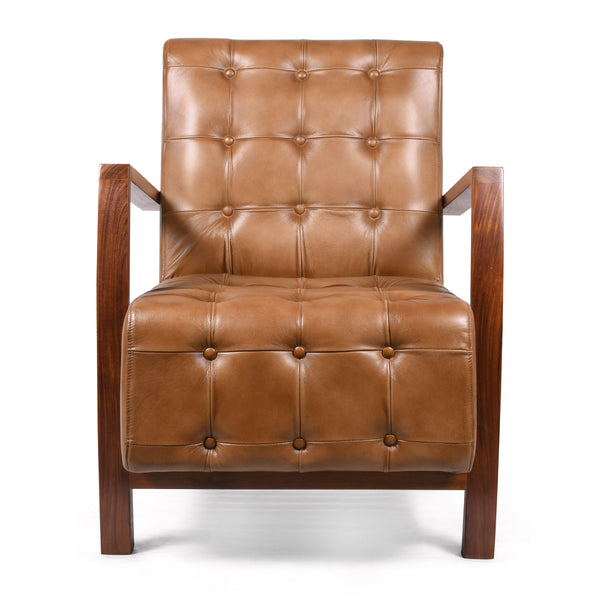 Osaka Modern Genuine Leather Armchair in Light Brown With Wooden Legs