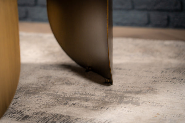 Petroio Italian Sintered Stone Round Coffee Table in White Concrete Gold Marble Look 90 cm