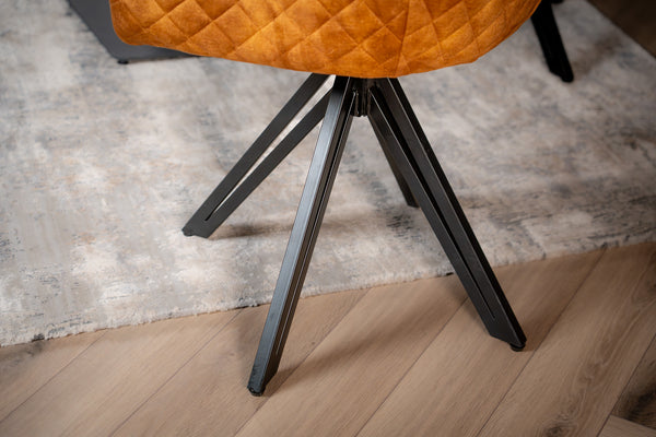 Velvet Swivel Dining Chair Mustard Yellow with Black Legs – Terra