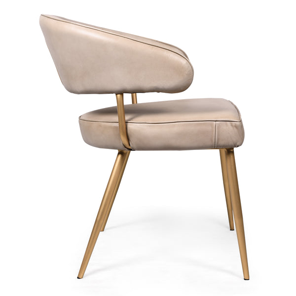 Vienna Genuine Leather Dining Chair in Beige with Golden Legs