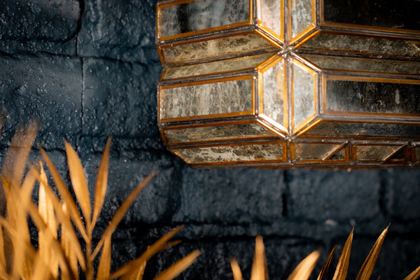 Aurora Handcrafted Embossed Mirror Wall Lamp in Brass Antique 79cm