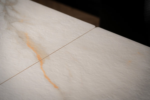 Apollo Extendable Italian Sintered Stone Dining Table in White Concrete Gold Marble Look 180-220-260 cm