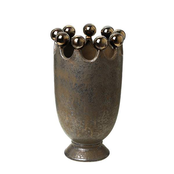 Antique Bronze Crown Bead Ceramic Vase - 31cm