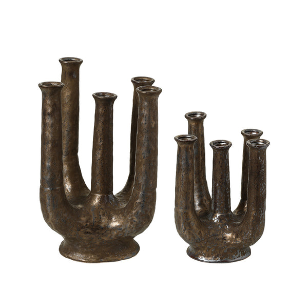 Antique Bronze Multi-Neck Ceramic Vase - 25cm