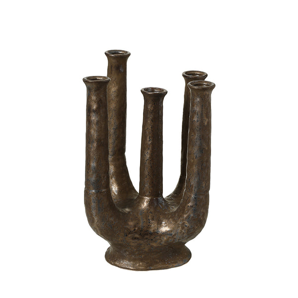 Antique Bronze Multi-Neck Ceramic Vase - 35cm