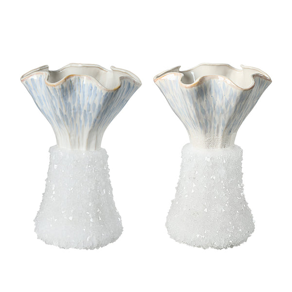 Blue & White Crystal Hand-Painted Ceramic Vase - 23cm