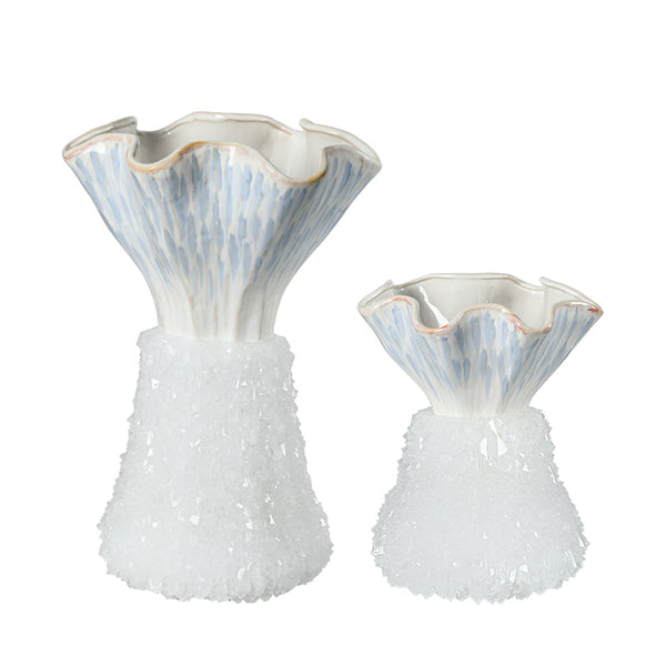 Blue & White Crystal Hand-Painted Ceramic Vase - 36cm