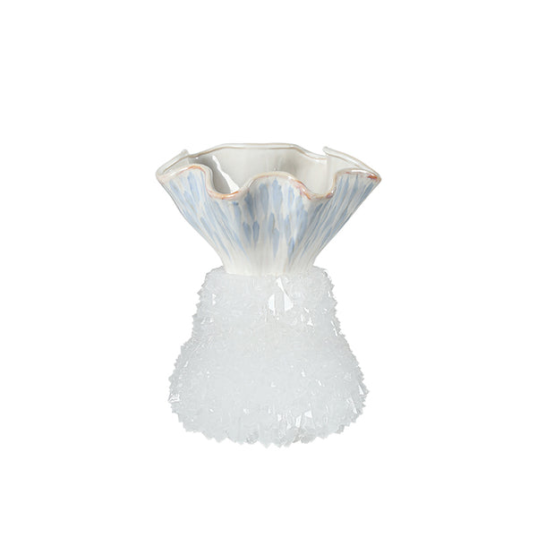 Blue & White Crystal Hand-Painted Ceramic Vase - 23cm