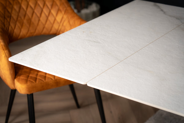 Apollo Extendable Italian Sintered Stone Dining Table in White Concrete Gold Marble Look 180-220-260 cm