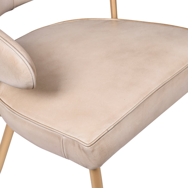 Vienna Genuine Leather Dining Chair in Beige with Golden Legs