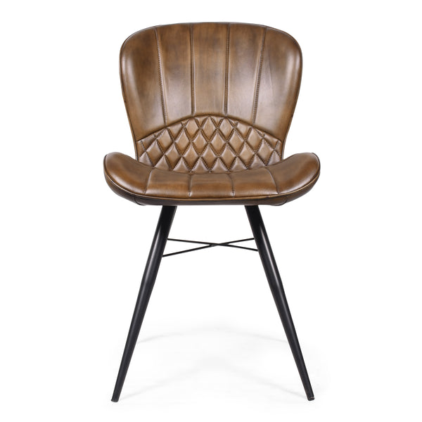 Valencia Curve Genuine Leather Dining Chair in Antique Brown and Black Legs